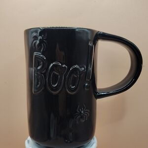 Rae Dunn Large Ceramic Black 'Boo!' Halloween Mug With Spiders